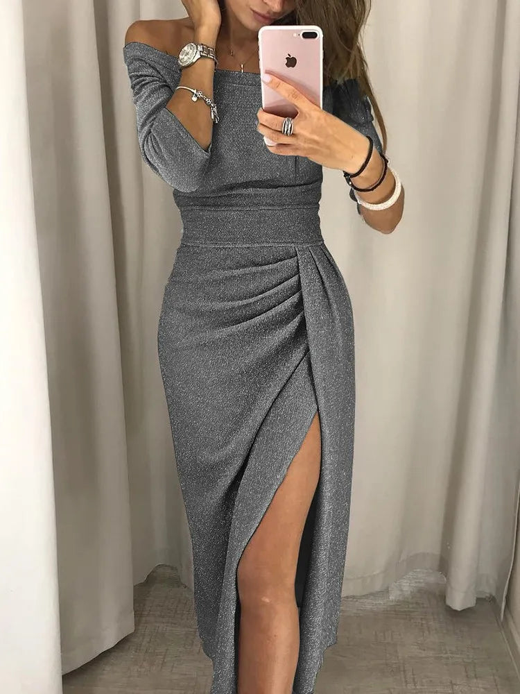 Elegante Glamourjurk Dames – Maxi-jurk met Split en Stijlvolle Plooien