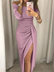 Elegante Glamourjurk Dames – Maxi-jurk met Split en Stijlvolle Plooien