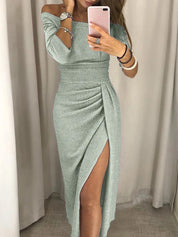 Elegante Glamourjurk Dames – Maxi-jurk met Split en Stijlvolle Plooien