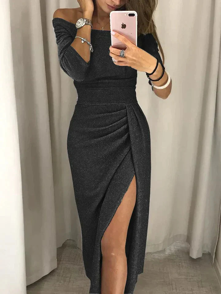Elegante Glamourjurk Dames – Maxi-jurk met Split en Stijlvolle Plooien