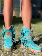 Boho dames westernlaarzen – suède laarzen met franjes & comfortabele fit