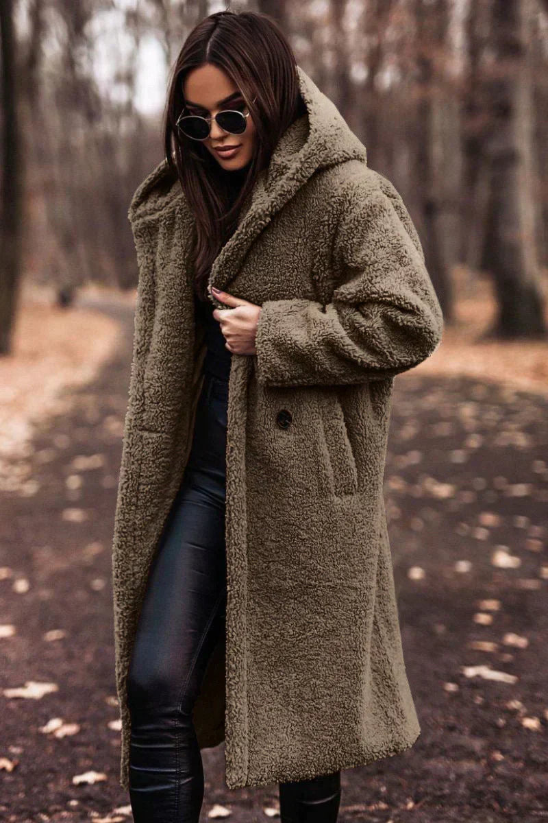Lange teddy mantel dames – warme en stijlvolle winterjas met relaxte pasvorm