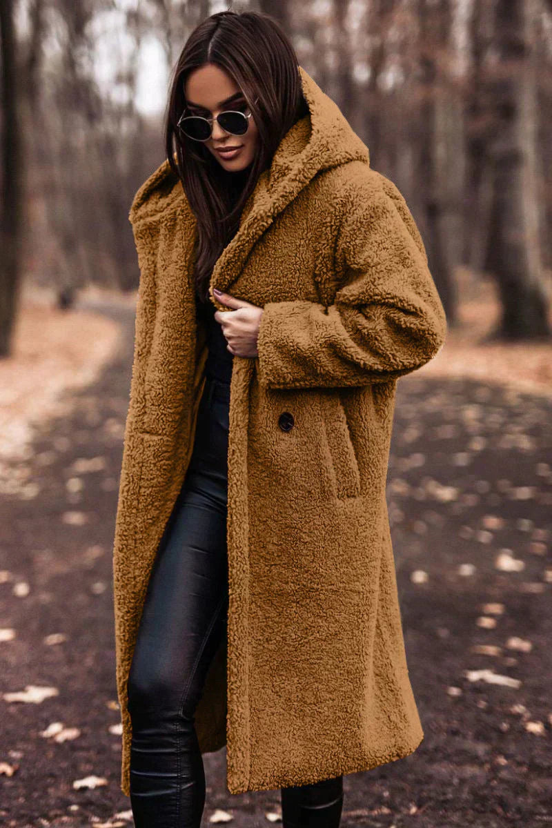 Lange teddy mantel dames – warme en stijlvolle winterjas met relaxte pasvorm