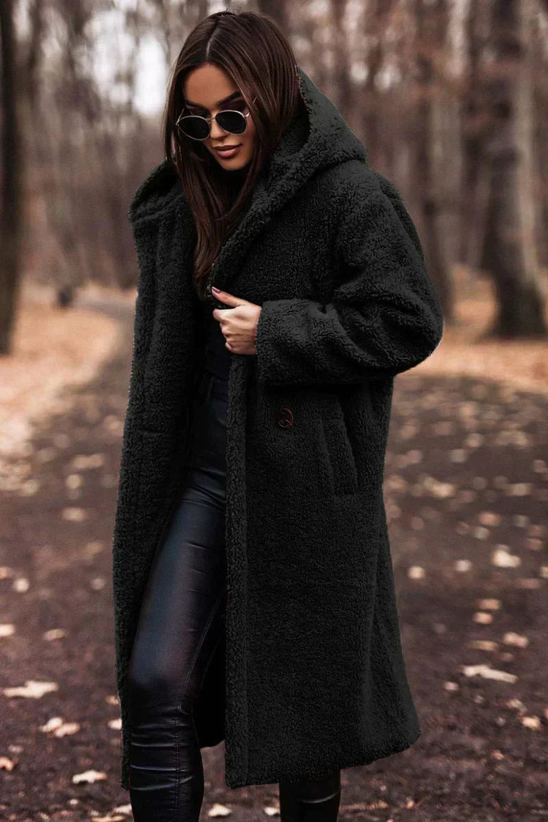 Lange teddy mantel dames – warme en stijlvolle winterjas met relaxte pasvorm