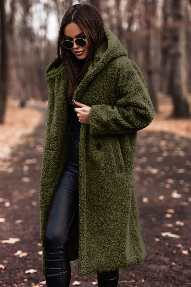 Lange teddy mantel dames – warme en stijlvolle winterjas met relaxte pasvorm