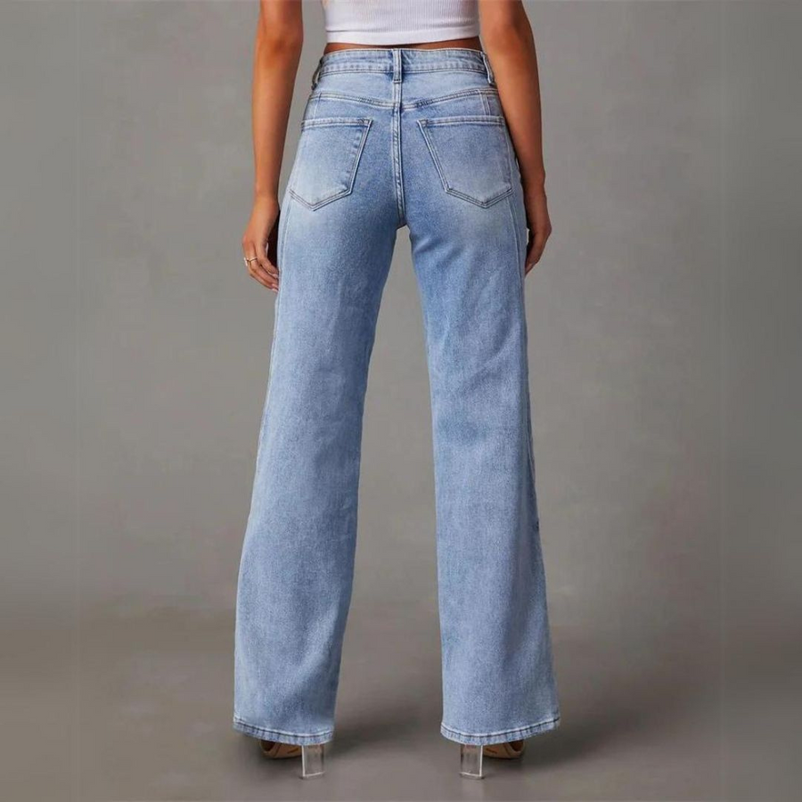 Wide leg high waist jeans dames – stijlvolle wijde spijkerbroek met hoge taille