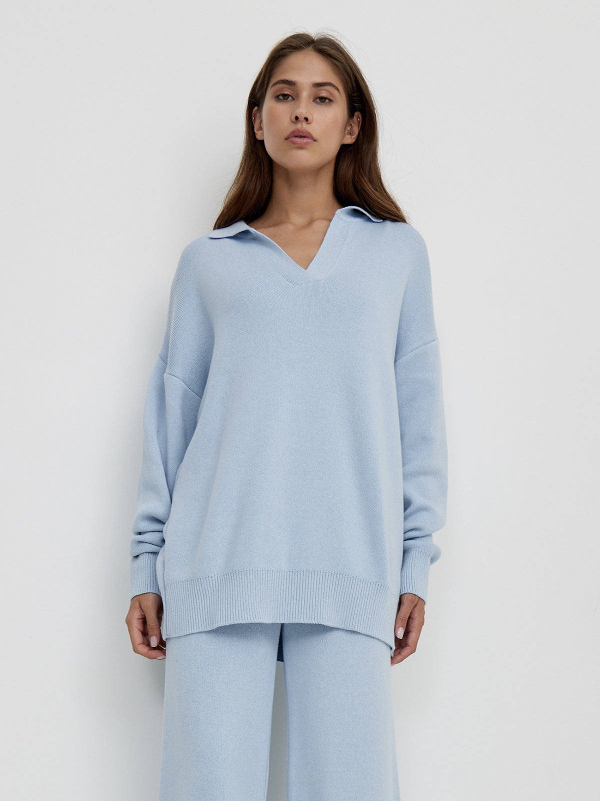 SEMNA cozy lounge set – ivoor relax pak met col en wide-leg broek