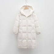 Dames lange gewatteerde winterjas – warme jas met capuchon en ritszakken