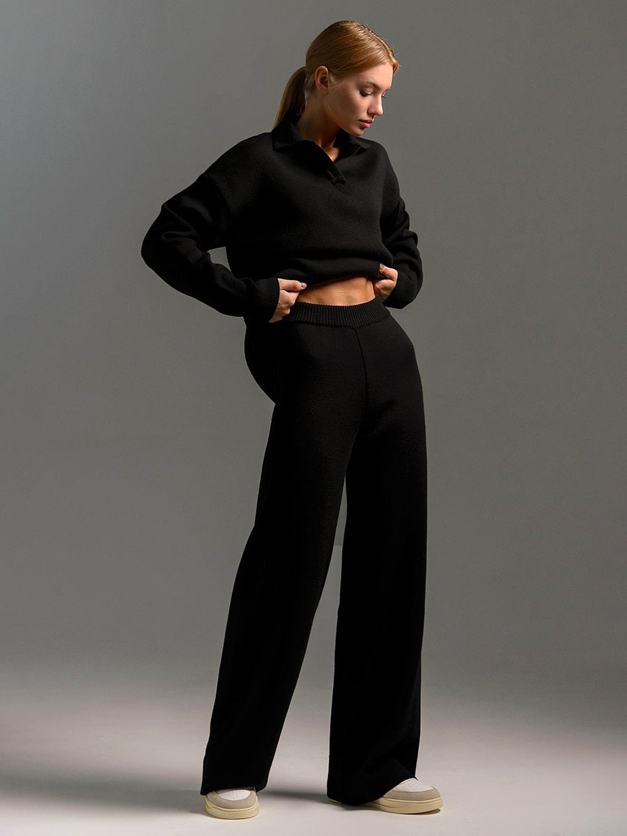 SEMNA cozy lounge set – ivoor relax pak met col en wide-leg broek