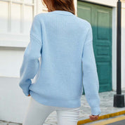 Casual Gebreide Damestrui – Ronde Hals Trui met Subtiele Knoopdetails