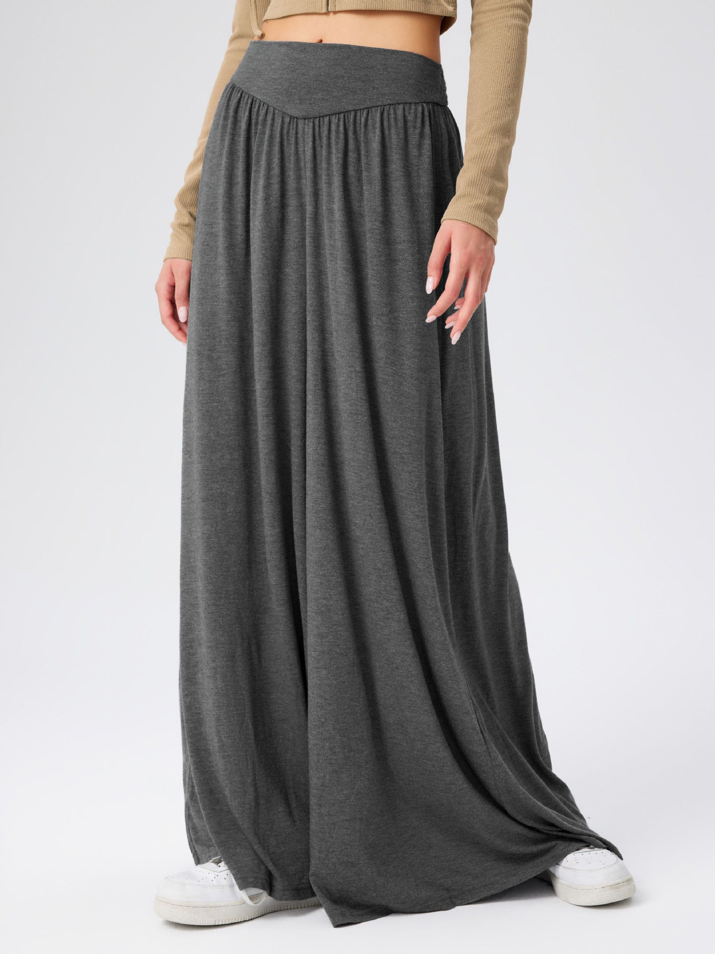 Heidi dames jersey broek – wijde broek met hoge taille en comfortabele pasvorm