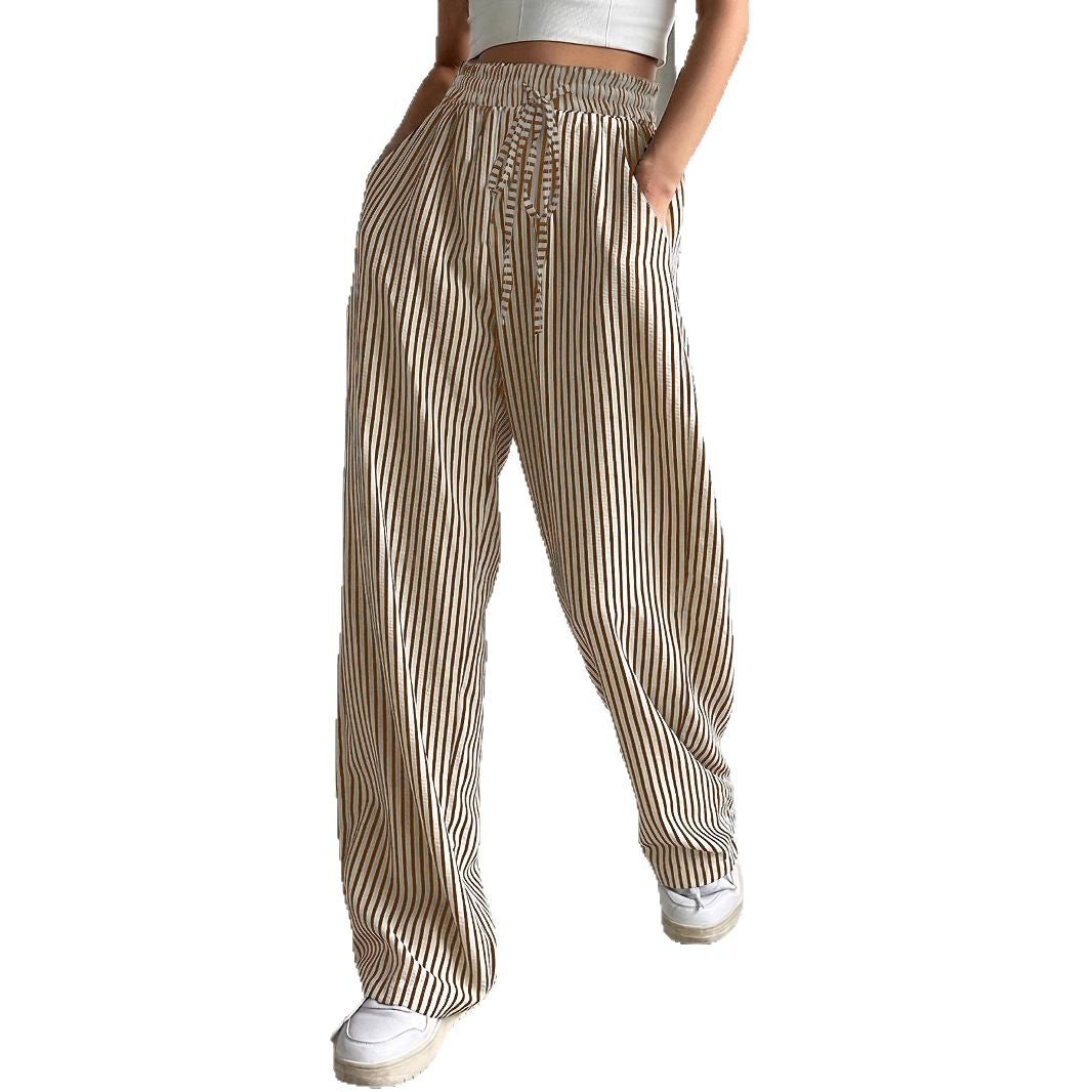 Heidi dames broek met strepen – wijde pantalon met elastische taille en zakken