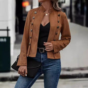 Heidi dames suèdelook blazer – modieuze jas met decoratieve knopen