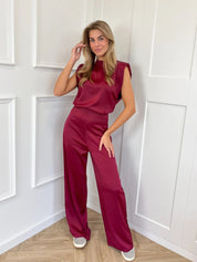 CATHARINA dames jumpsuit – satijnlook met open rug & wijde pijpen