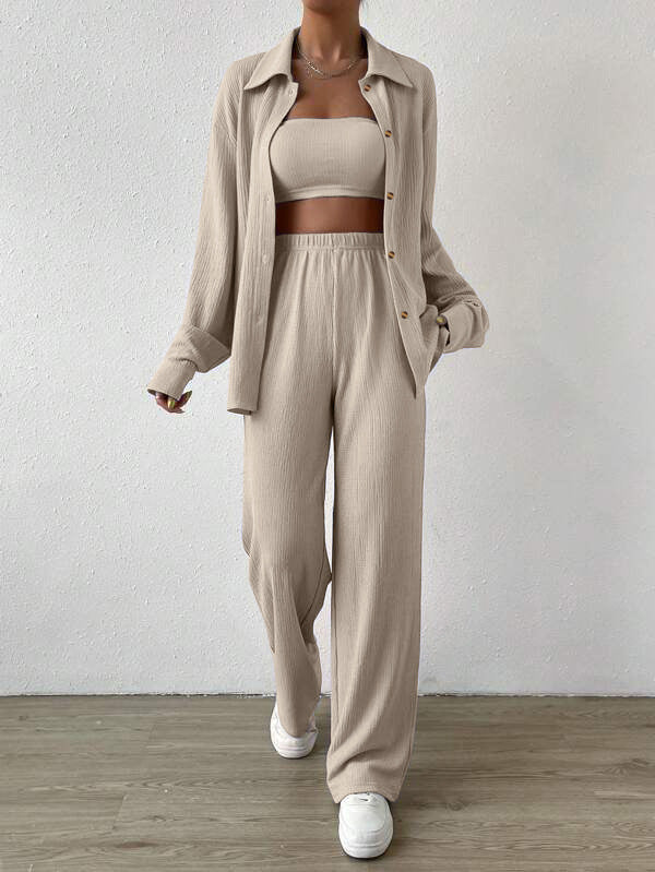 Heidi dames loungewear set – tweedelig huispak met top en wijde broek