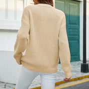 Casual Gebreide Damestrui – Ronde Hals Trui met Subtiele Knoopdetails