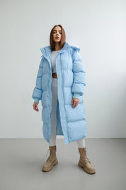 Dames Lange Puffer Trenchcoat – Oversized Gewatteerde Winterjas met Capuchon & Hoge Kraag