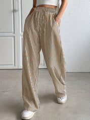 Heidi dames broek met strepen – wijde pantalon met elastische taille en zakken