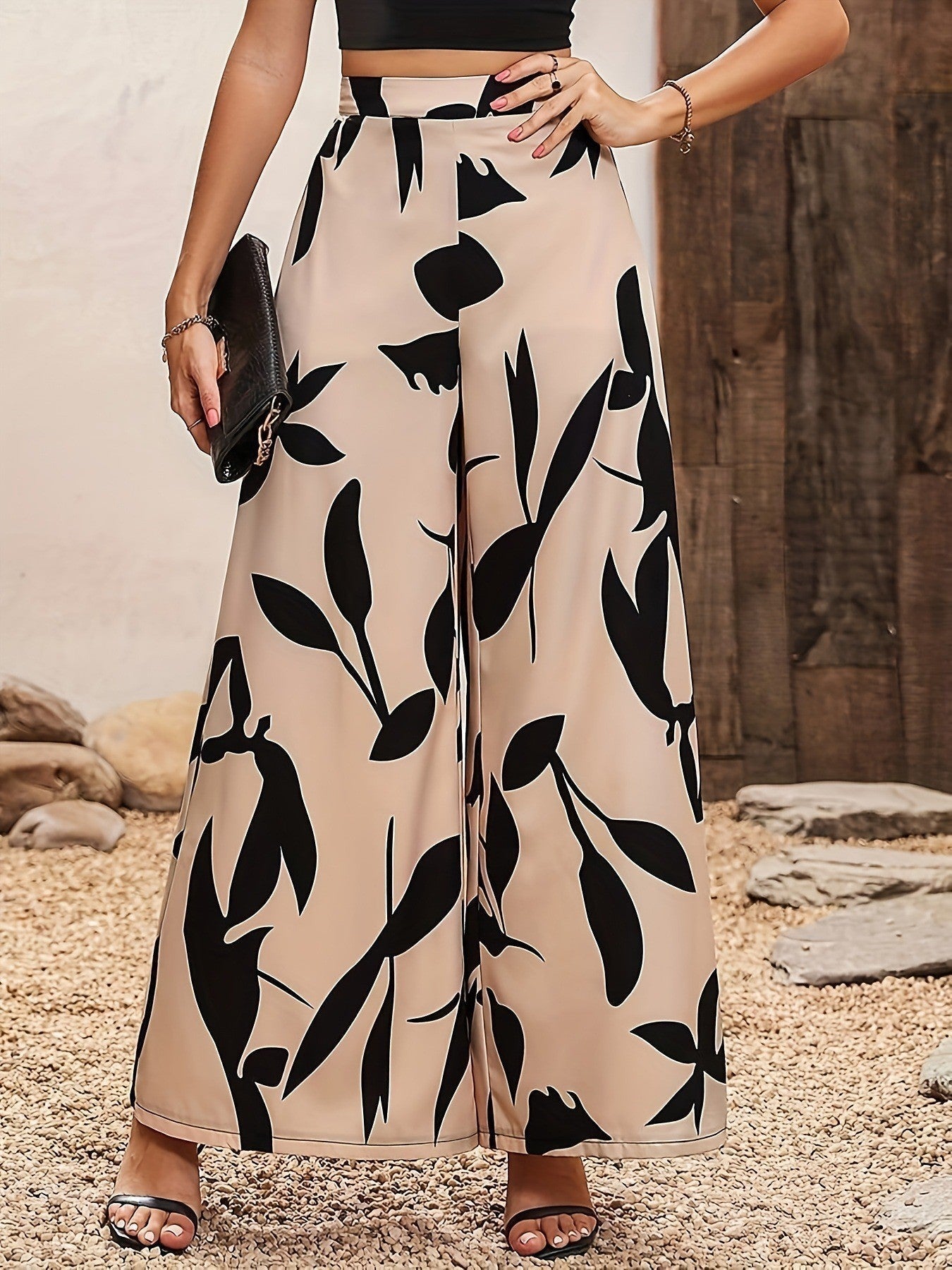 Heidi dames broek – luchtige bloemenbroek met wijde pijpen en elastische taille