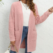 Heidi dames gebreid vest – lange cardigan met zakken en losse pasvorm