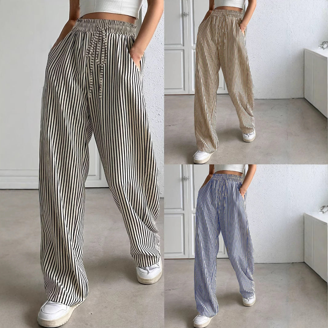 Heidi dames broek met strepen – wijde pantalon met elastische taille en zakken