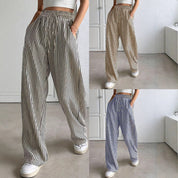Heidi dames broek met strepen – wijde pantalon met elastische taille en zakken