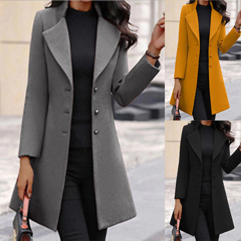 Heidi dames wollen winterjas – elegante lange jas met revers en knoopsluiting