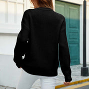 Casual Gebreide Damestrui – Ronde Hals Trui met Subtiele Knoopdetails