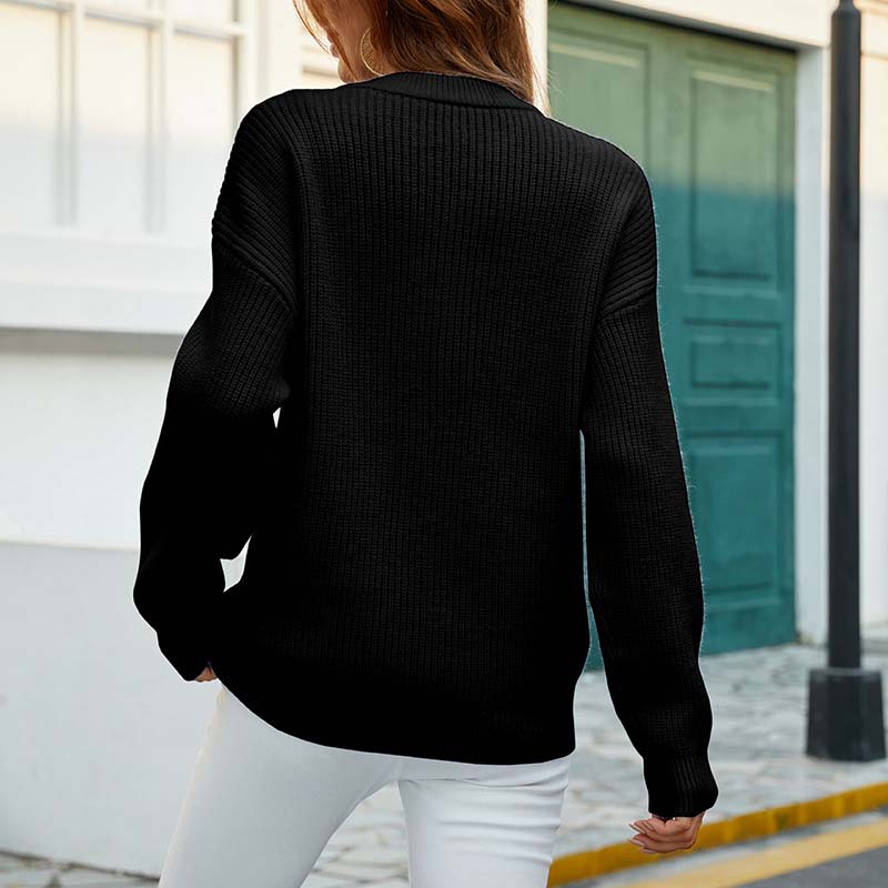 Casual Gebreide Damestrui – Ronde Hals Trui met Subtiele Knoopdetails