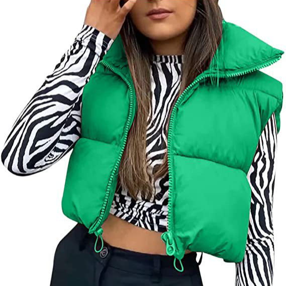 Dames Puffer Bodywarmer – Cropped Quilted Bodywarmer met Hoge Kraag & Verstelbare Zoom