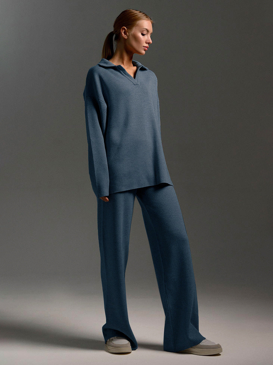 SEMNA cozy lounge set – ivoor relax pak met col en wide-leg broek