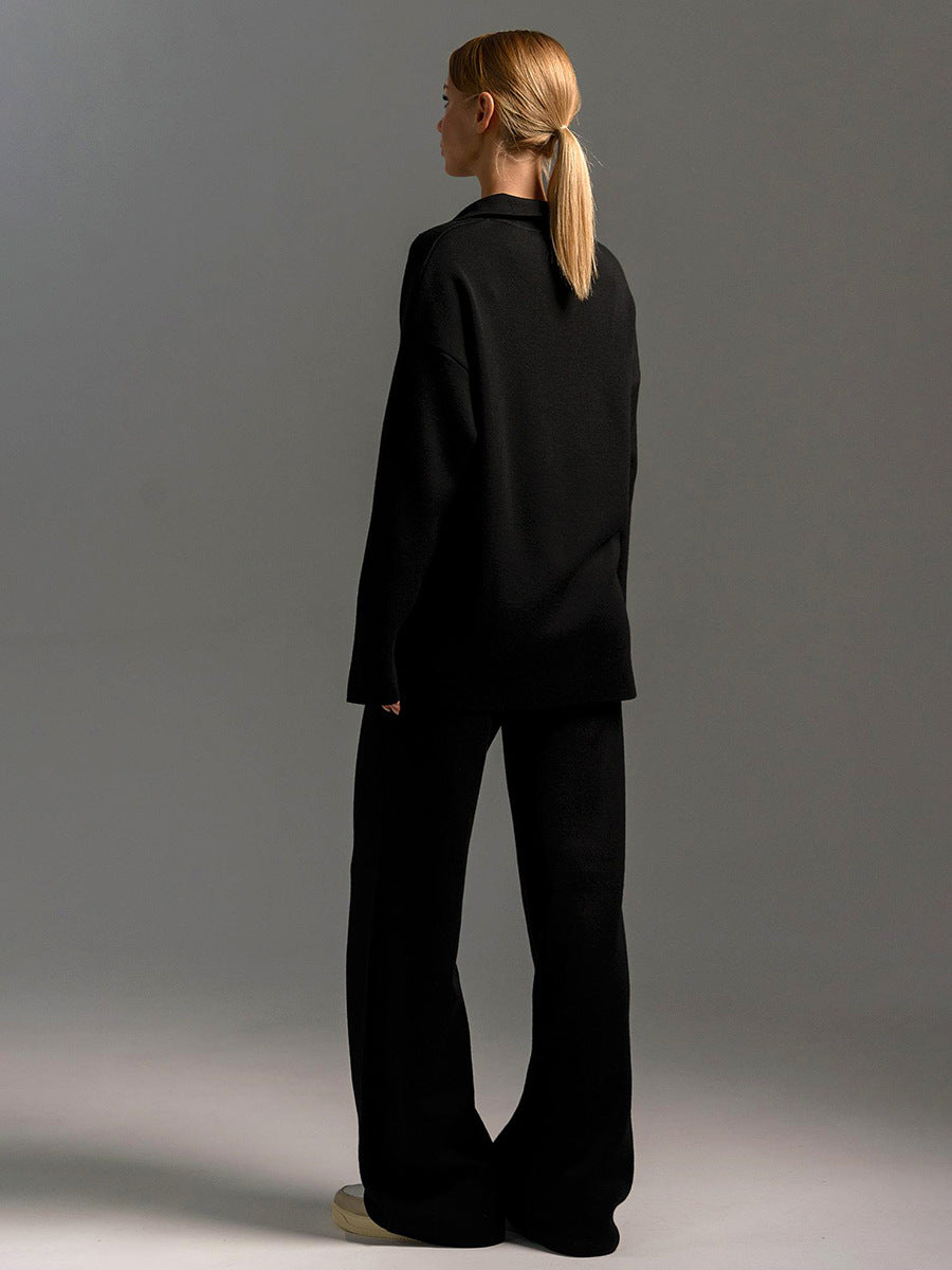 SEMNA cozy lounge set – ivoor relax pak met col en wide-leg broek