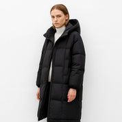 Dames lange gewatteerde winterjas – warme jas met capuchon en ritszakken