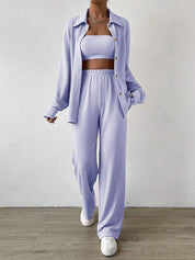 Heidi dames loungewear set – tweedelig huispak met top en wijde broek