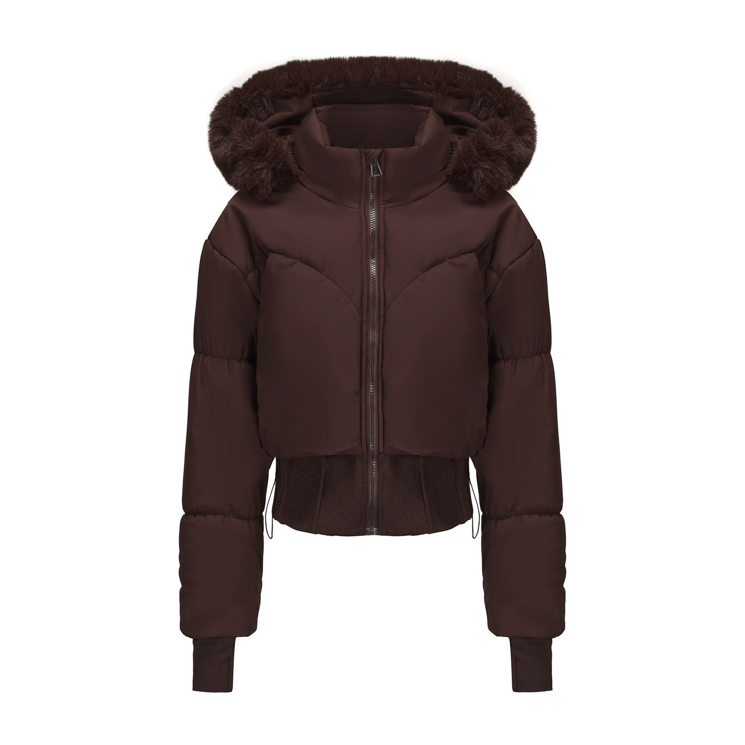 Cropped dames donsjas met afneembare capuchon – korte winterjas met kunstbont
