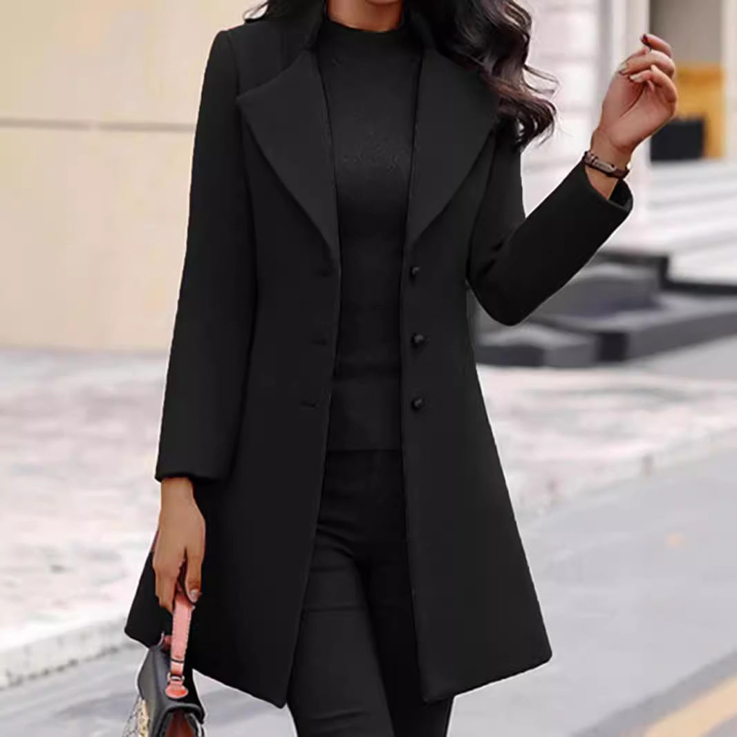 Heidi dames wollen winterjas – elegante lange jas met revers en knoopsluiting