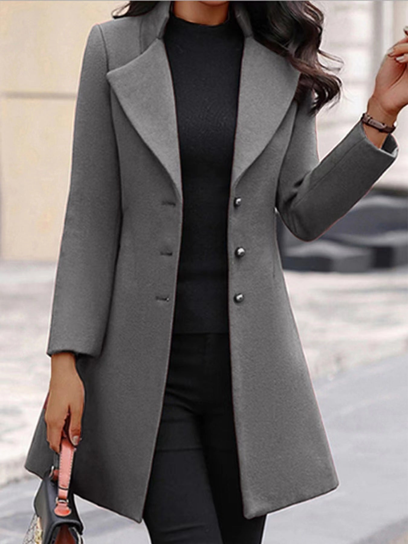 Heidi dames wollen winterjas – elegante lange jas met revers en knoopsluiting