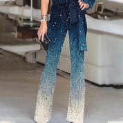 Retro disco outfit dames – one shoulder jumpsuit met wijde ombre broek
