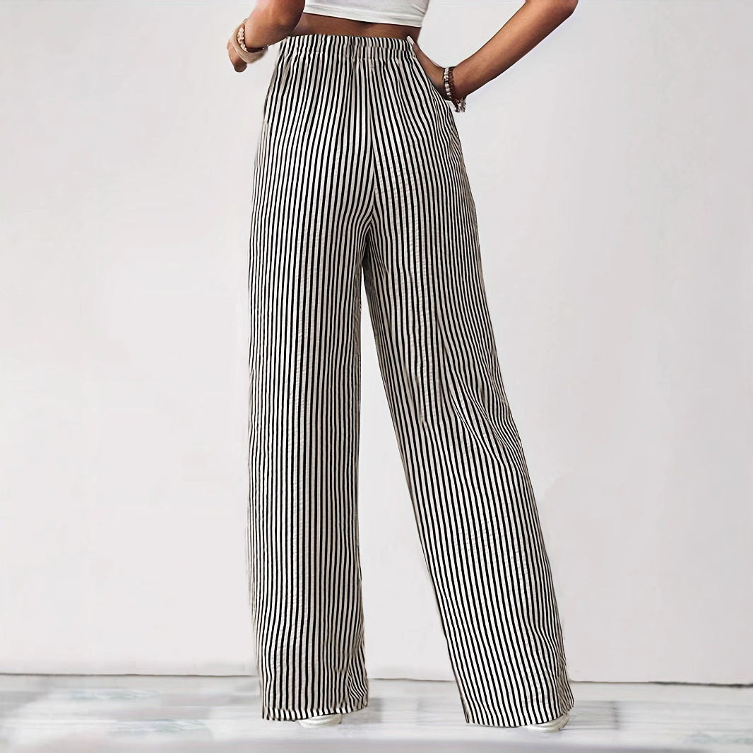 Heidi dames broek met strepen – wijde pantalon met elastische taille en zakken