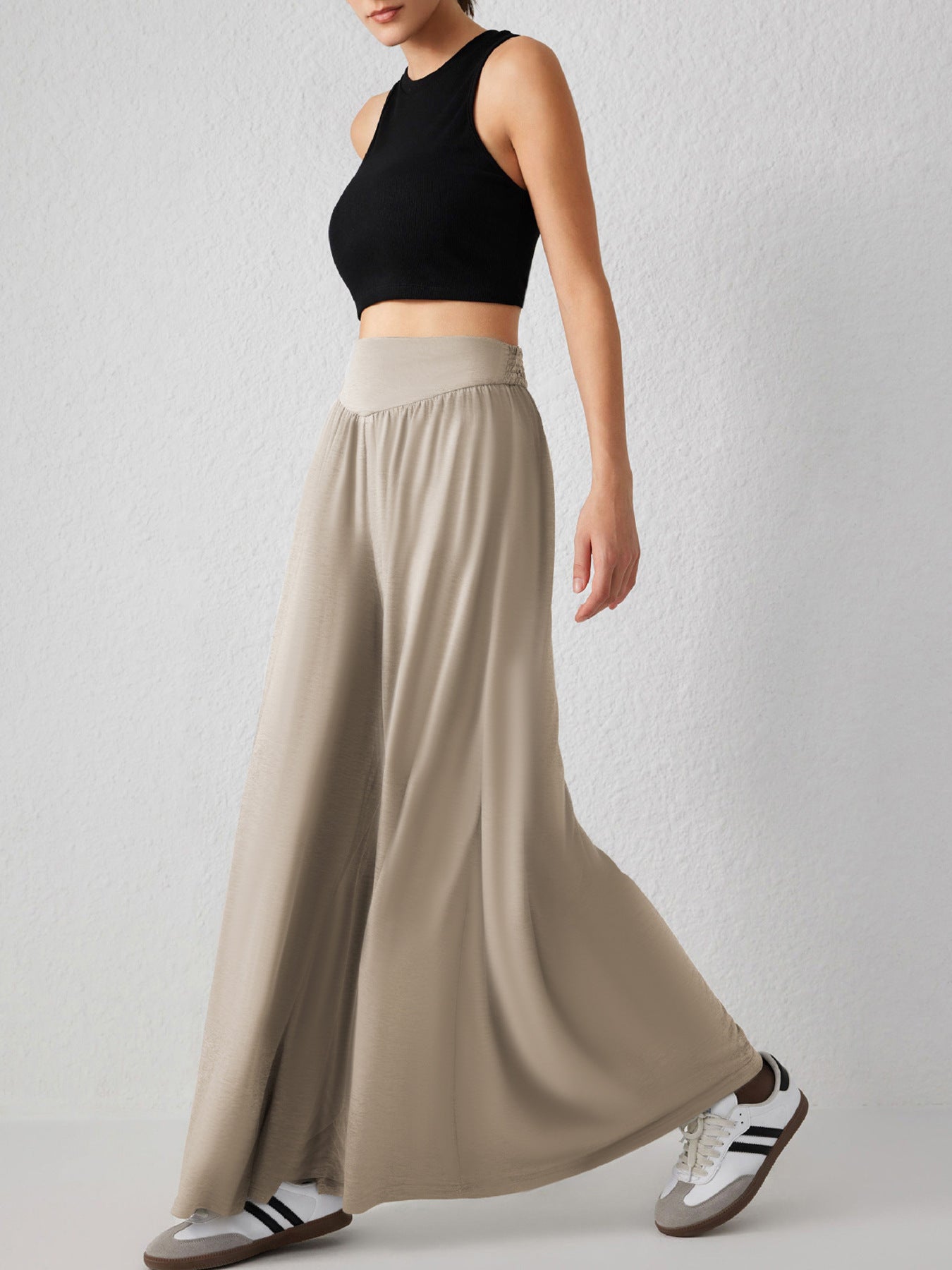 Heidi dames jersey broek – wijde broek met hoge taille en comfortabele pasvorm