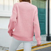 Casual Gebreide Damestrui – Ronde Hals Trui met Subtiele Knoopdetails