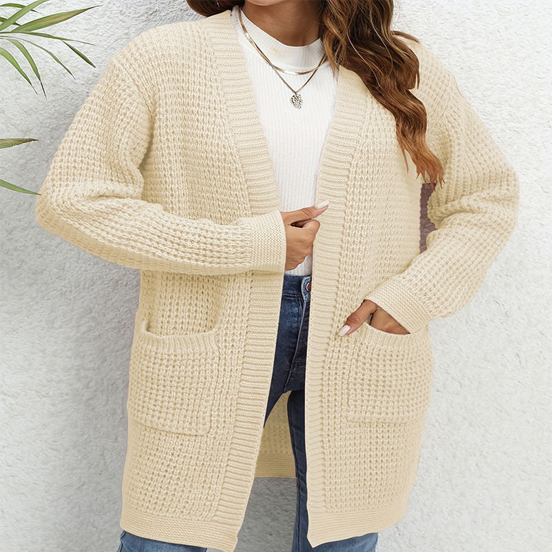 Heidi dames gebreid vest – lange cardigan met zakken en losse pasvorm