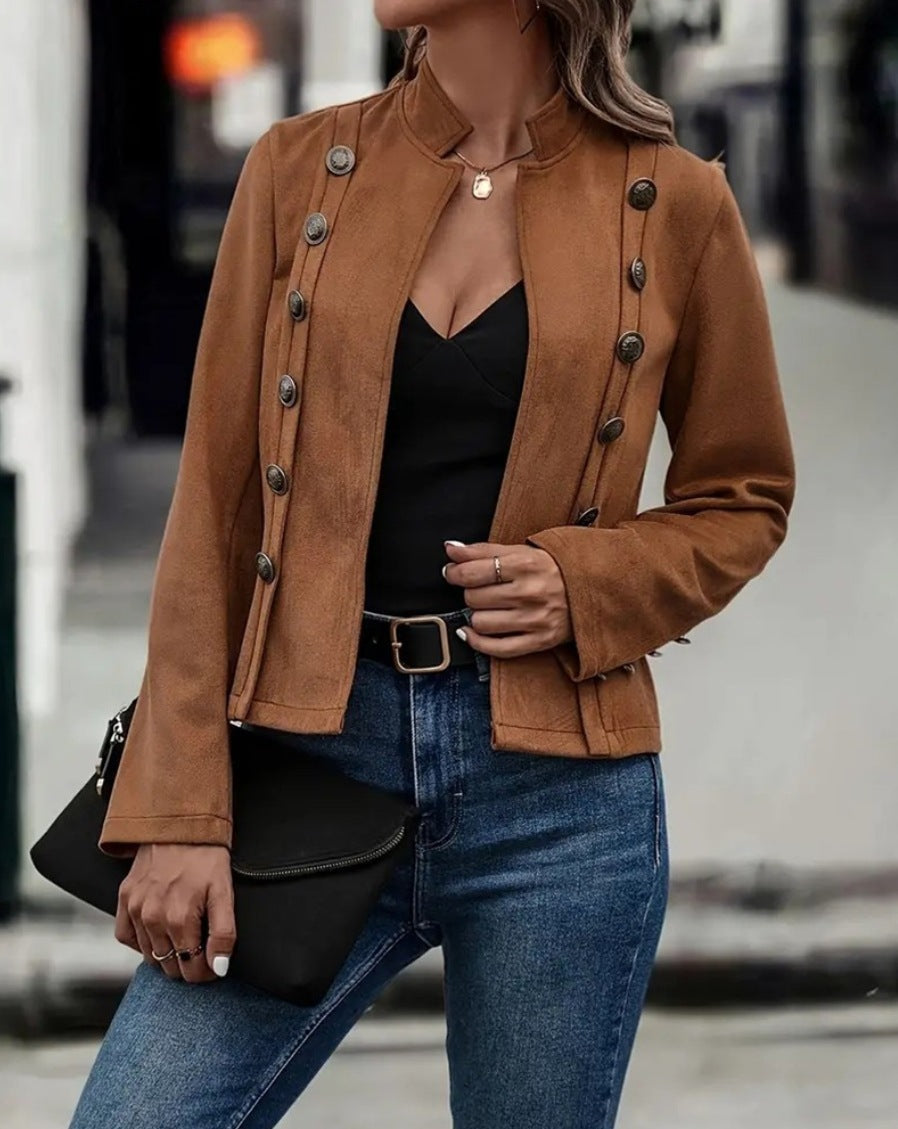 Heidi dames suèdelook blazer – modieuze jas met decoratieve knopen