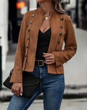 Heidi dames suèdelook blazer – modieuze jas met decoratieve knopen