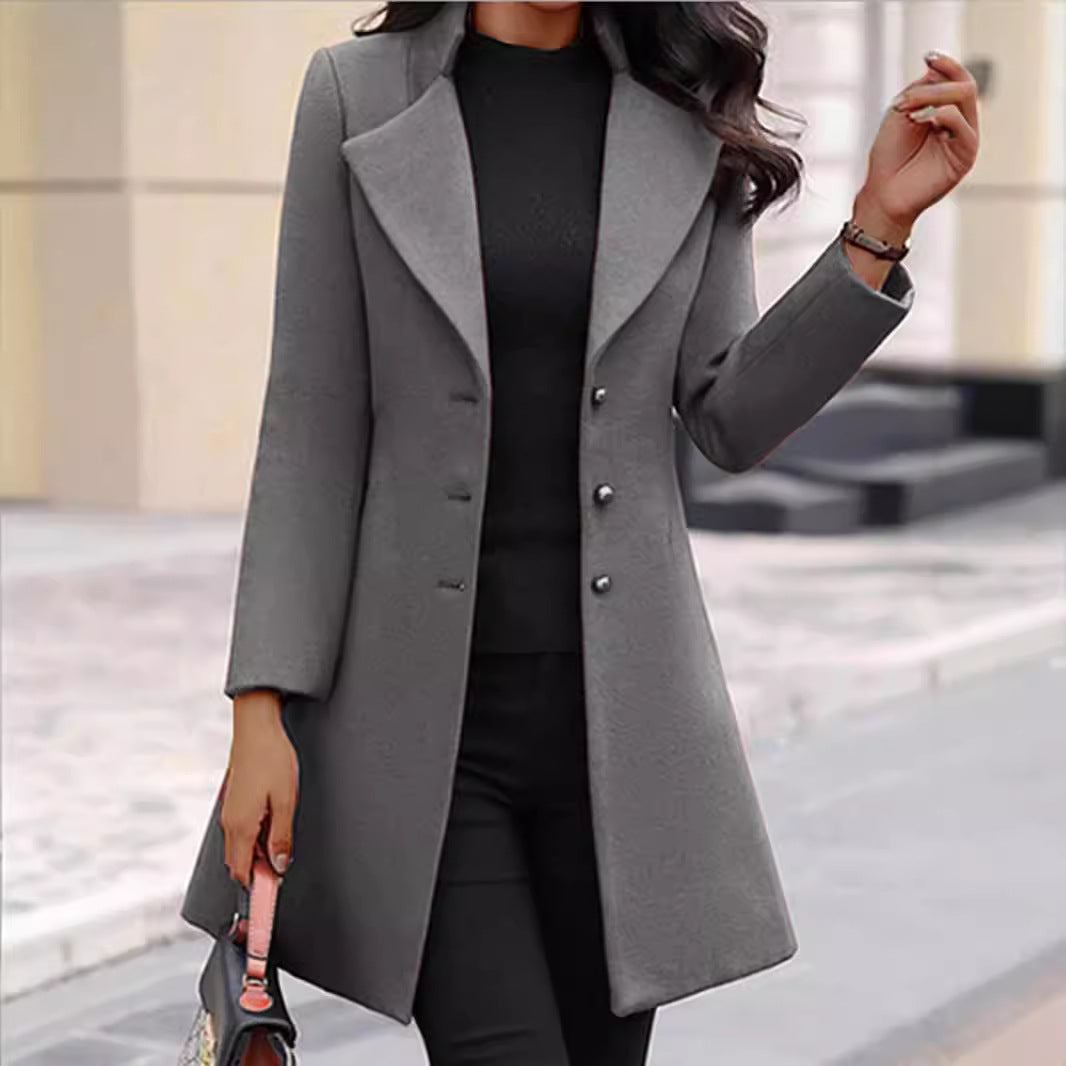 Heidi dames wollen winterjas – elegante lange jas met revers en knoopsluiting