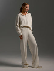SEMNA cozy lounge set – ivoor relax pak met col en wide-leg broek