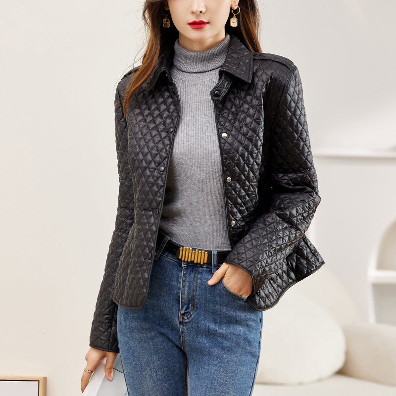 Dames gewatteerde jas – slim fit met ruitstiksel & verstelbare taille