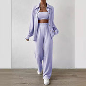 Heidi dames loungewear set – tweedelig huispak met top en wijde broek
