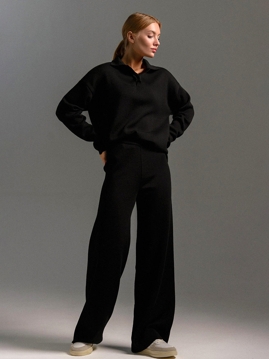SEMNA cozy lounge set – ivoor relax pak met col en wide-leg broek