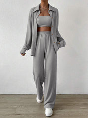 Heidi dames loungewear set – tweedelig huispak met top en wijde broek